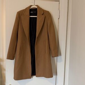 Zara Camel Wool Blend Long Jacket XS